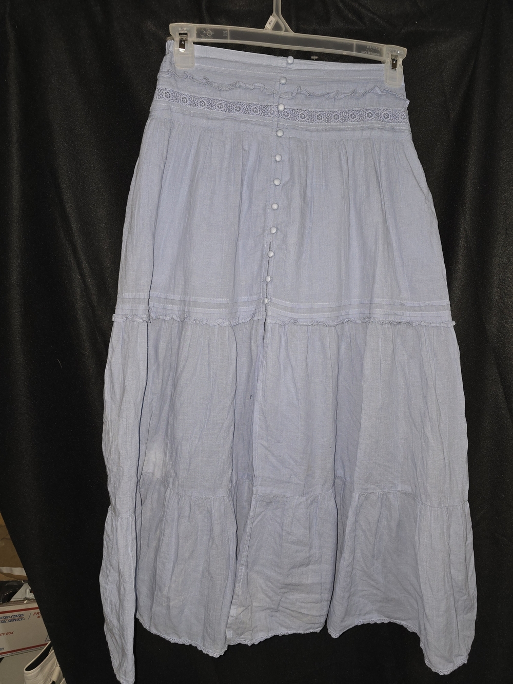 aerie Light Blue Button-Front Tiered Maxi Skirt